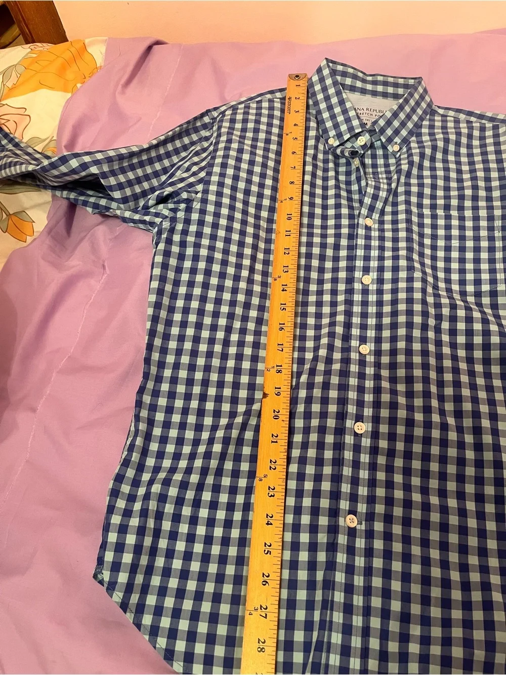 Banana Republic Men's Blue and White Gingham Button-Down Shirt